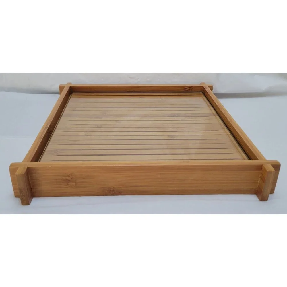 PartyLite Bamboo Wooden Tray Holder with Mint Green Box - Picture 5 of 15